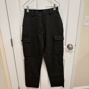 LL Bean Wool Pants Green Cargo Pocket Suspender Button Maine Guide Women’s 6